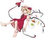  blonde_hair candy dress flandre_scarlet food hat highres laevatein lollipop miotama one_side_up pocky ribbon short_hair skull socks solo swirl_lollipop touhou wings 