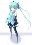  aqua_eyes aqua_hair bare_shoulders detached_sleeves hair_ribbon hatsune_miku headset long_hair necktie poco_(asahi_age) ribbon skirt solo thighhighs twintails very_long_hair vocaloid 