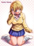  blonde_hair blue_eyes cellphone gyaru ichigo_100_percent kogal loose_socks nishino_tsukasa phone shinozuka_jouji short_hair socks solo 