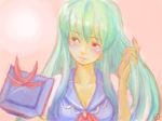  aqua_hair blush breasts cleavage hand_in_hair hat hat_removed headwear_removed holding holding_hair holding_hat kamishirasawa_keine lips long_hair looking_away medium_breasts multicolored multicolored_eyes multicolored_hair roku_(warrock) sketch smile solo touhou two-tone_hair upper_body white_hair 