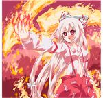  :o aguy albino bad_id bad_pixiv_id buckle cowboy_shot expressionless fire flame fujiwara_no_mokou long_hair long_sleeves magic ofuda outstretched_arm parted_lips red_eyes solo standing suspenders touhou very_long_hair white_hair 