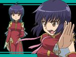  ahoge awa bakugan bakugan_battle_brawlers blue_hair blush brown_eyes chan_lee china_dress chinese chinese_clothes detached_sleeves dress lowres oekaki open_mouth ribbon 