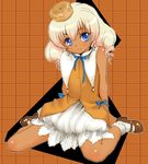  artist_request biscuit blonde_hair blue_eyes copyright_request dark_skin food food_as_clothes ganguro lowres object_on_head oekaki 