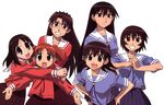  artist_request azumanga_daiou brown_eyes brown_hair glasses hug kagura_(azumanga_daiou) kasuga_ayumu long_hair mihama_chiyo mizuhara_koyomi multiple_girls orange_hair sakaki school_uniform short_twintails takino_tomo twintails 