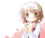  animated animated_gif aoki_ume blinking brown_eyes brown_hair hair_ornament hairclip hidamari_sketch school_uniform short_hair solo x_hair_ornament yuno 