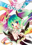  aqua_hair blush bug butterfly colorful detached_sleeves green_nails hatsune_miku insect kamiya_yuu long_hair microphone microphone_stand multicolored_hair nail_polish necktie solo thighhighs twintails very_long_hair vocaloid 
