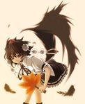  bad_id bad_pixiv_id bangs black_hair black_wings futami_kito hat leaf_fan looking_at_viewer pom_poms red_eyes red_hat shameimaru_aya solo tokin_hat touhou wings 