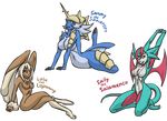  anthro breasts brown_nipples eggplants erect_nipples female looking_at_viewer lopunny navel nintendo nipples pok&#233;mon pok&#233;morph pokemon salamence samurott video_games 