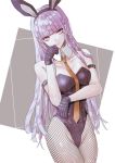  braid breasts bunny_ears bunnysuit danganronpa danganronpa_1 fringe_trim gloves hand_on_own_face hands kirigiri_kyouko long_hair medium_breasts necktie open_eyes purple_eyes purple_gloves purple_hair red_neckwear sakuyu 