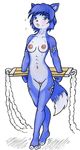  blue_hair breasts chain female hair konda krystal looking_at_viewer nintendo nipples nude pussy star_fox stocks sweat tattoo video_games 
