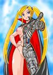  1girl android artist_request blonde_hair breasts cape circuits cyborg female gamia_q long_hair mazinger mazinger_(series) mazinger_z nipples nude pussy q_gamia robot solo twintails very_long_hair 