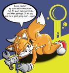  after_sex anthro big_butt bleeding-fingertips butt canine cum cum_in_mouth cum_inside cum_on_butt cum_on_face cum_on_tail fox girly male mammal miles_prower multiple_tails open_mouth sega shoes solo sonic_(series) sonic_team tails text unknown_artist wide_hips wrench 