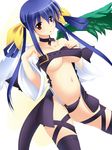  artist_request asymmetrical_wings blue_hair bow breasts choker dizzy guilty_gear hair_bow large_breasts red_eyes ribbon solo tail thighhighs twintails underboob wings 