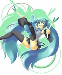  bad_id bad_pixiv_id blue_hair hatsune_miku headset long_hair necktie panties pantyshot solo spring_onion thighhighs twintails underwear very_long_hair vocaloid yone_f15 