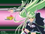  green_eyes green_hair karakuri_chachamaru long_hair mahou_sensei_negima! pactio robot_ears solo sword thighhighs wallpaper weapon zettai_ryouiki 