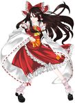  ascot bad_id bad_pixiv_id black_hair brown_eyes collar detached_sleeves frills full_body hair_tubes hakurei_reimu himeka legs_apart loafers long_sleeves looking_to_the_side ponytail ribbon-trimmed_sleeves ribbon_trim shoes sidelocks solo standing touhou 