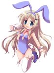  animal_ears bad_id bad_pixiv_id blue_eyes bow bunny_ears bunny_tail bunnysuit cup hairband hizuki_yayoi little_busters! long_hair noumi_kudryavka pink_bow silver_hair solo tail teapot thighhighs tray very_long_hair white_background wrist_cuffs yunomi 