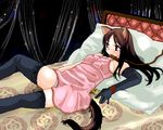  animal_ears artist_request bed collar copyright_request gloves lowres oekaki solo tail thighhighs 