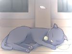  :3 akinbo_(hyouka_fuyou) animal animal_focus bell black_cat cat closed_eyes dos_cat indoors leaf lying no_humans os-tan pawpads photoshop_(medium) sleeping whiskers wooden_floor 
