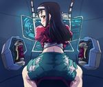  ass back black_hair blush brown_eyes hairband idolmaster idolmaster_xenoglossia long_hair looking_back mecha minase_iori nanamo_(002a) shorts solo 