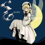  blonde_hair drill_hair fairy fechirin flower luna_child moon rose sitting solo touhou wings 