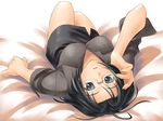  blue_eyes blue_hair copyright_request glasses lying solo tanaka_shoutarou 
