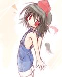  ai_takurou arms_behind_back bangs black_hair hat looking_at_viewer lowres overall_shorts overalls red_eyes shameimaru_aya short_hair solo suspenders tokin_hat touhou wings 