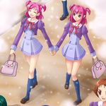  bag dark_cure_(yes!_precure_5) dark_dream handbag holding_hands l'ecole_des_cinq_lumieres_school_uniform multiple_girls natsuki_rin precure purple_skirt school_uniform skirt two_side_up yaso_shigeru yes!_precure_5 yumehara_nozomi 