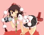  bangs camcorder camera geta kusogappa looking_at_viewer open_mouth shameimaru_aya smile solo tengu-geta touhou 