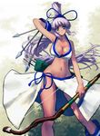 blue_eyes bow_(weapon) breasts cleavage inumaru_(sougen_no_marogoya) large_breasts majikina_mina samurai_spirits snk solo weapon 