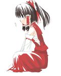  bad_id bad_pixiv_id bow brown_hair detached_sleeves from_side full_body gochou_(atemonai_heya) hair_bow hair_tubes hakama hakurei_reimu indian_style japanese_clothes long_sleeves miko profile red_hakama ribbon-trimmed_sleeves ribbon_trim sidelocks sitting solo touhou 