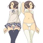  artist_request bra brown_hair copyright_request lingerie lowres multiple_girls oekaki panties thighhighs underwear underwear_only 