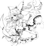  bow collar detached_sleeves dress gohei greyscale hair_bow hakurei_reimu holding katzeh long_sleeves looking_at_viewer monochrome ponytail simple_background solo stick touhou white_background 