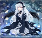  doily gothic_lolita lace_border lolita_fashion long_hair rara419 red_eyes rozen_maiden solo suigintou white_hair wings 