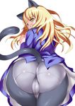  animal_ears ass ass_focus bent_over blonde_hair blush cameltoe cat_ears cat_tail crotch_seam glasses highres long_hair mozu-k panties panties_under_pantyhose pantyhose perrine_h_clostermann simple_background solo strike_witches tail trefoil underwear world_witches_series yellow_eyes 