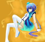  absurdres aoki_lapis blue_eyes blue_hair gloves hair_ornament highres i-style_project leaning_back long_hair long_ponytail pas_(paxiti) ponytail sitting sketch skirt solo thighhighs tourmaline very_long_hair vocaloid white_legwear 