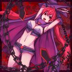  arcana_heart arcana_heart_3 armpits breasts bustier cape chain cleavage cutoffs detached_sleeves hiruno large_breasts long_hair open_fly open_mouth red_eyes red_hair scharlachrot short_shorts shorts solo twintails unzipped 