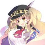  1girl ascot bangs blonde_hair blush breasts granblue_fantasy hat komo_da large_breasts long_hair monica_weisswind open_mouth peaked_cap smile solo twintails 