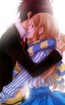  1girl brown_hair couple hetero hug long_hair mawaru_penguindrum red_hair scarf school_uniform short_hair smile takakura_himari takakura_kanba tears teke2 