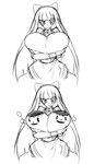  :p blush breast_grab breasts giga_pudding grabbing highres huge_breasts matsu-sensei monochrome panty_&amp;_stocking_with_garterbelt parody stocking_(character) stocking_(psg) tongue tongue_out 