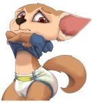  anthro big_ears canine clothing diaper disney embarrassed fennec finnick fox kuuneho looking_at_viewer male mammal solo standing undressing zootopia 