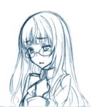  bangs blunt_bangs clenched_hand face glasses highres kokutou-kuiuti long_hair monochrome perrine_h_clostermann sketch solo strike_witches tears upper_body world_witches_series 
