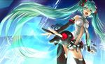  bad_id bad_pixiv_id bridal_gauntlets center_opening green_eyes green_hair hatsune_miku hatsune_miku_(append) kingchenxi long_hair open_mouth skirt solo thighhighs twintails very_long_hair vocaloid vocaloid_append 