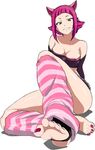  breasts butt clothed clothing female green_eyes hair hindpaw human league_of_legends looking_at_viewer mammal paws pink_hair plain_background skirt socks solo white_background 