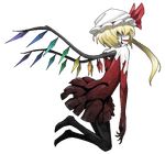 bare_shoulders blonde_hair bow commentary flandre_scarlet full_body hat hat_bow mazeran pantyhose persona red_skirt side_ponytail skirt smirk solo touhou transparent_background wings 