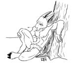  balls caprine goat hooves horn male mammal monochrome nude penis pose sitting sketch solo thickhorn_(artist) tree wood 