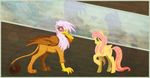  &hearts; arthropod avian blush butterfly cosmicunicorn cutie_mark duo equine female feral fluttershy_(mlp) friendship_is_magic gilda_(mlp) green_eyes gryphon hair horse insect iram mammal my_little_pony pegasus pink_hair pony wings yellow_eyes 