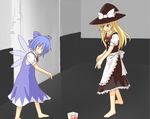  2girls barefoot cirno food gachimuchi_pants_wrestling hat ice_cream kirisame_marisa multiple_girls parody ra_n ran_(9ens2000) touhou wings witch witch_hat 