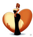  &hearts; &lt;3 absurd_res big_breasts big_lips big_tail breasts cleavage clothed clothing dress female fluffy fluffy_tail freckles green_eyes hair hi_res huge_breasts lips looking_at_viewer orange orange_body penny_flynn plain_background red_hair short_hair smile solo standing tail thighs voluptuous white_background wide_hips yellow yellow_belly zaftigbunnypress 