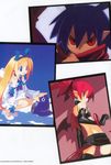  angry blonde_hair blue_eyes blue_hair disgaea etna flonne happy harada_takehito highres laharl prinny red_eyes red_hair ribbon scarf tail twintails wings 